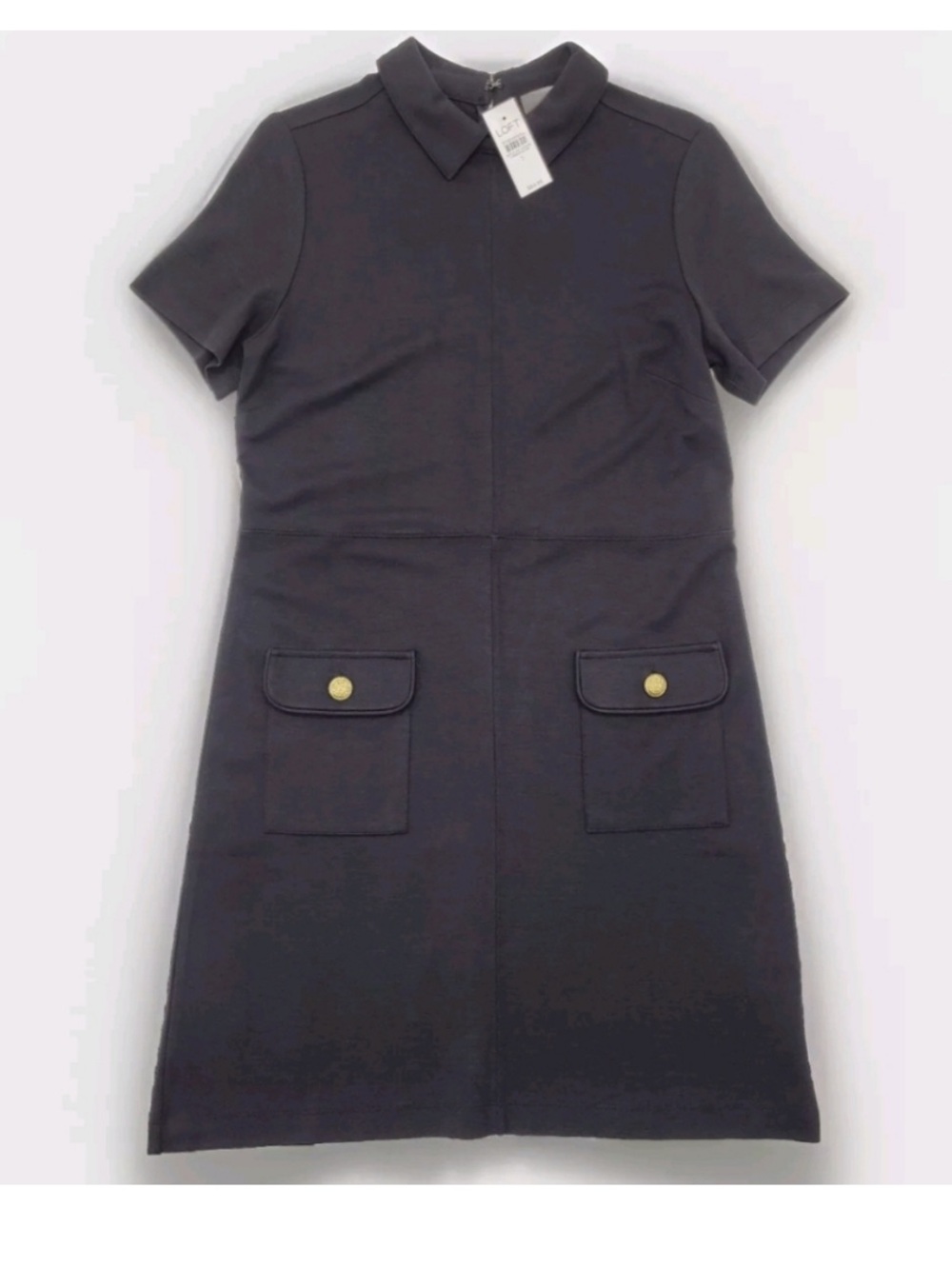 Loft black collared dress with gold buttons
